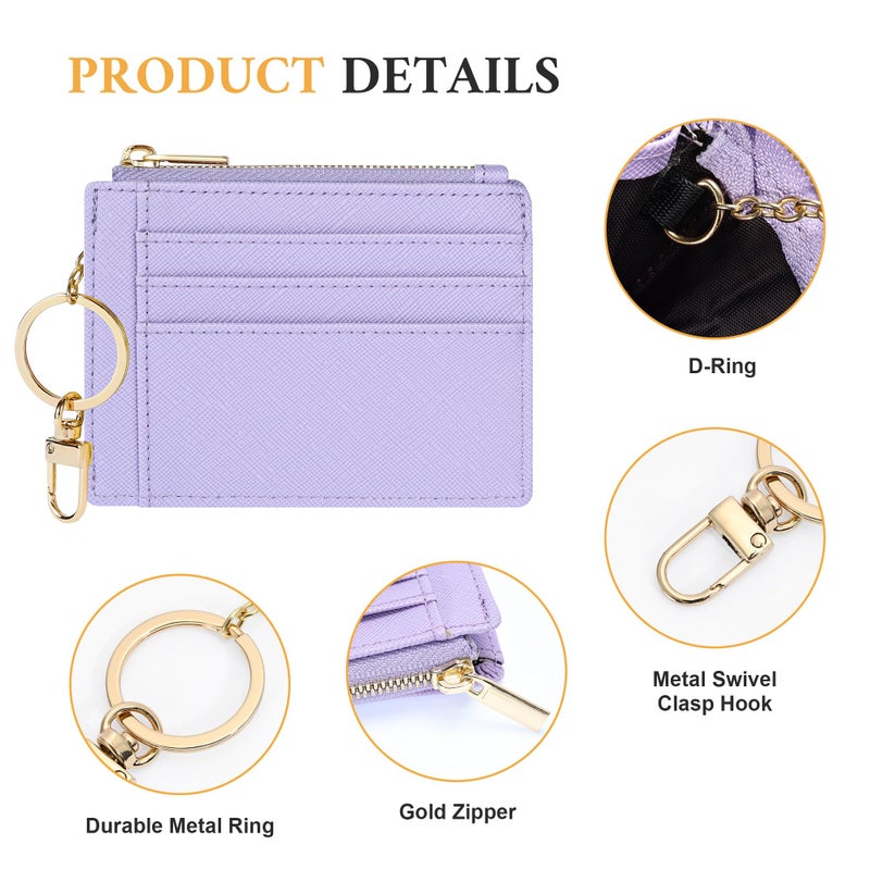 Sodsay Card Case Slim Front Pocket Wallet for Women Credit Card Holder with Keychain(CH Light Purple) - Image 3